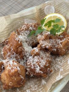 Herb-scented "Bistro-style fried chicken thighs"