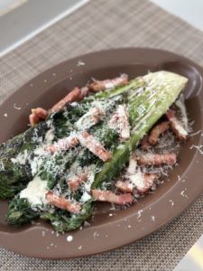 Hot Caesar salad with seared romaine