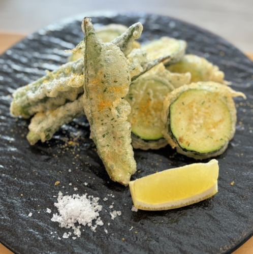 Zucchini and Okra Frito with Bottarga Powder