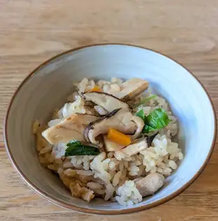 Matsutake mushroom rice cooked in a pot from Iwate Prefecture