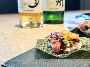 Grilled wagyu beef and sea urchin hand rolls