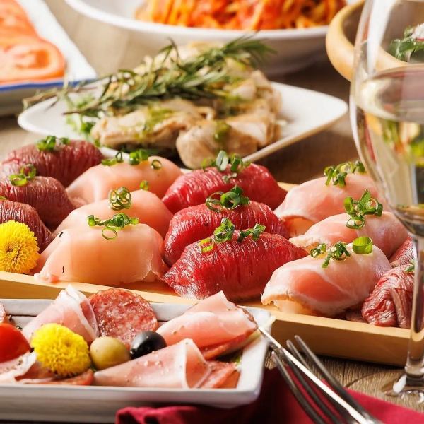 1日3組限定♪当店自慢の肉寿司含む『全33品食べ放題コース』3時間飲み放題付き　5500円⇒4000円