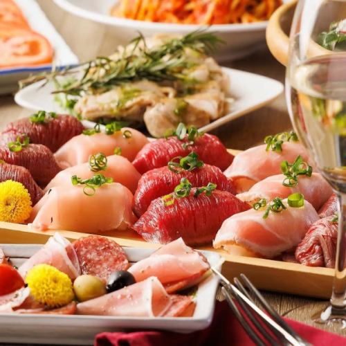 1日3組限定♪当店自慢の肉寿司含む『全33品食べ放題コース』3時間飲み放題付き　5500円⇒4000円