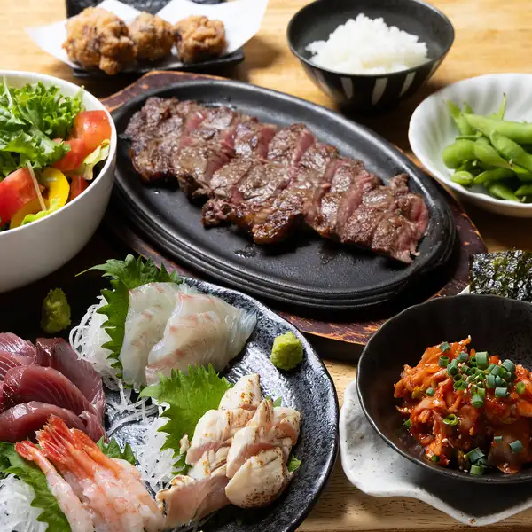 【宴会にお勧め】当店自慢の刺身も含む 全10品 6000円⇒5000円(税込)＜平日３時間飲み放題付＞
