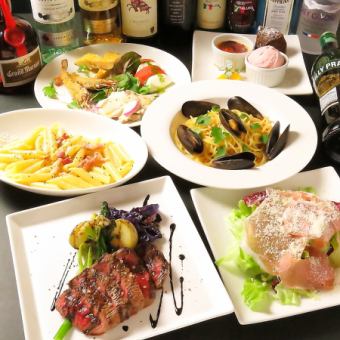 【自助套餐】沙拉、前菜4种、意大利面2种、牛肉菜、甜品3种 3,000日元（含税）