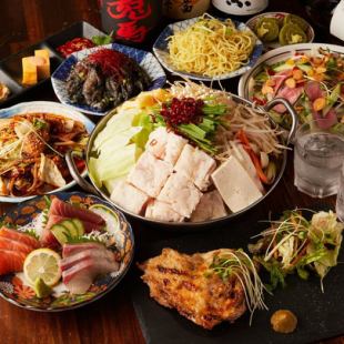 【生ビール付3h飲放】おでん食放付!6種の選べる鍋と九州堪能11品『宴-うたげ-コース』5000円