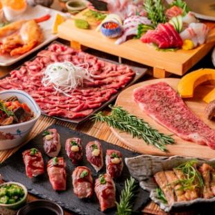 【生ビール付3h飲放】薩摩地鶏と国産牛レアステーキの極上『宴-うたげ-コース』5000円