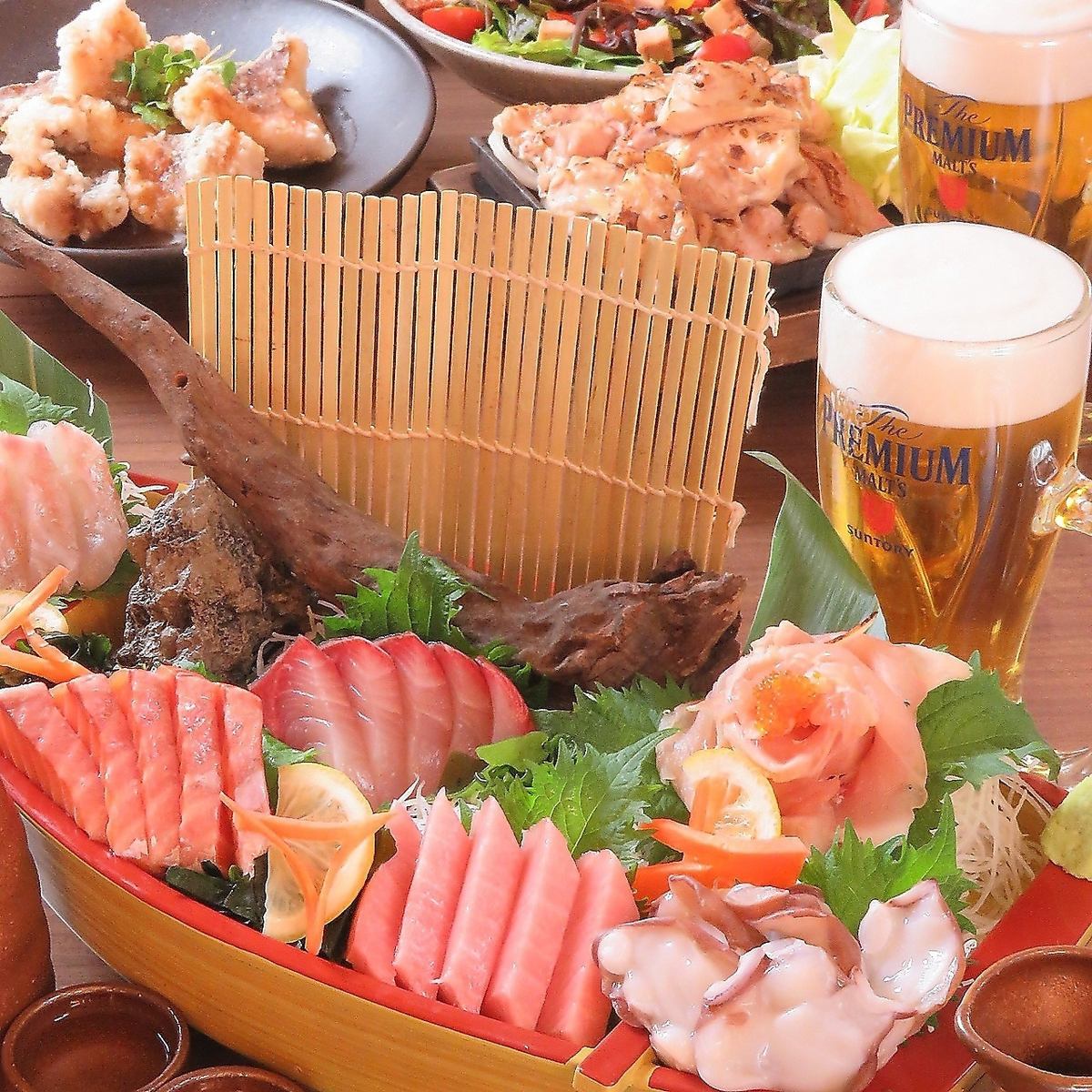 【完全個室完備】御造り盛りなど90分飲み放題付き3500円～