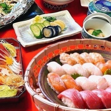 Welcome and farewell party! Premium nigiri sushi course! Fresh fish sashimi and premium tuna nigiri, etc. [8 dishes in total] with 2 hours of all-you-can-drink