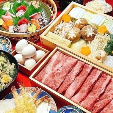 【日本酒120分ド飲み放題付】黒毛和牛すき焼きコース！春の究極全7品