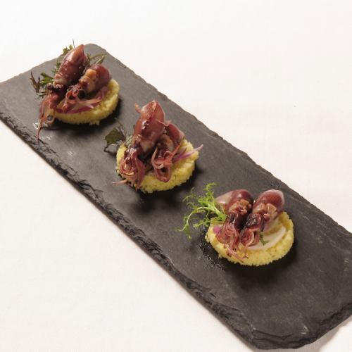 Firefly squid and couscous "SUSHI" salad