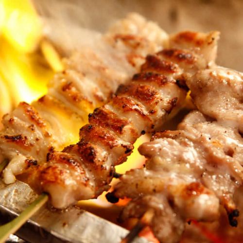 Boasting chicken skewers grilled on Bincho charcoal