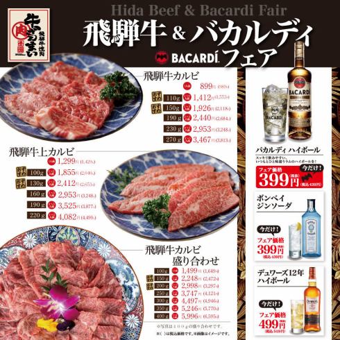 飛騨牛カルビ祭り&バカルディフェア開催中！ご来店お待ちしております。