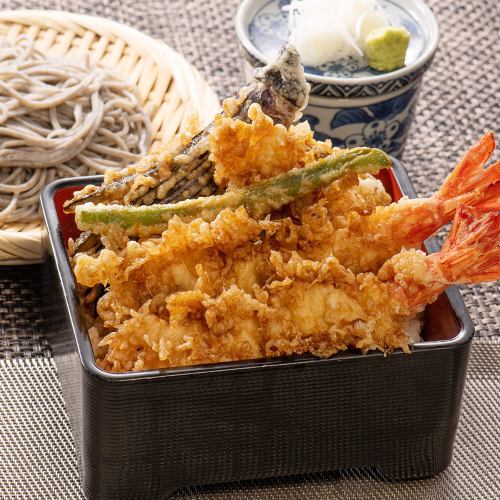 Set of sesame soba and shrimp tenju (cold soba)