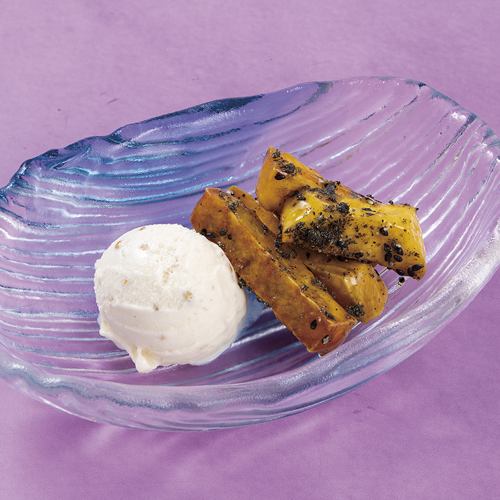 Buckwheat ice cream and candied sweet potato