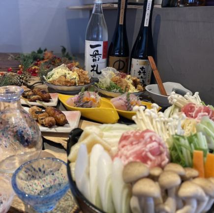 【豚バラ肉寄せ鍋コース】100分飲み放題付き刺身3種盛等全10品6000円(税込)！