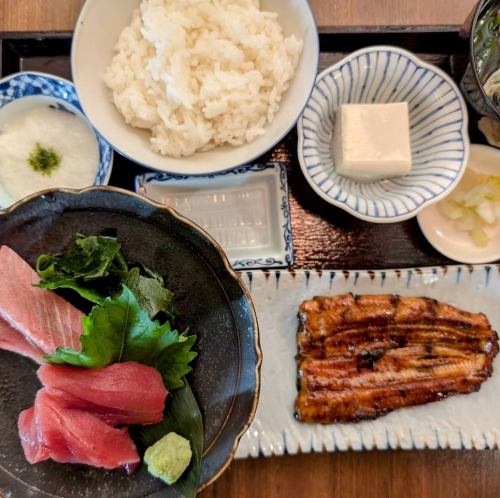 まぐろ刺しと蒲焼定食