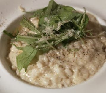 Rich cheese and bacon risotto