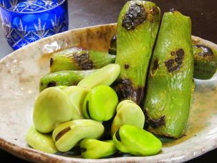 Grilled broad beans