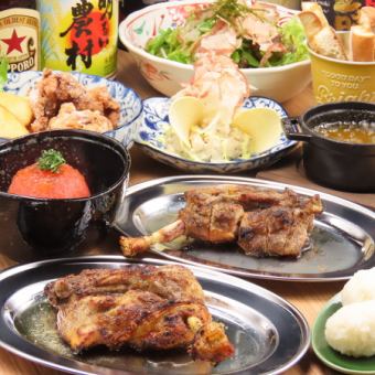 新定番【2時間飲み放付《10品》】名物骨付鳥や蟹味噌アヒージョと牡蛎グラタン！海鮮も充実◎