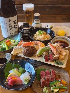 【附100分钟无限畅饮】~尽享天妇罗与肉~《KANNABE》10,000日元(含税)需提前一天预约!