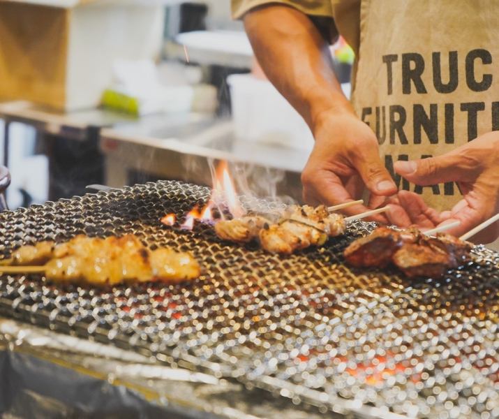Exquisite yakitori grilled with Torikane's proud Bincho charcoal