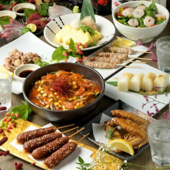 May to July [180 minutes all-you-can-drink] Seasonal fish sashimi platter with three kinds, young chicken steak, etc. [Seafood course] 9 dishes total 4000 yen