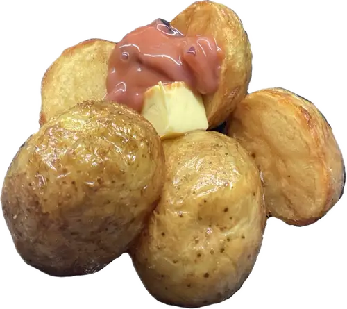 Potato with butter, served with salted squid.