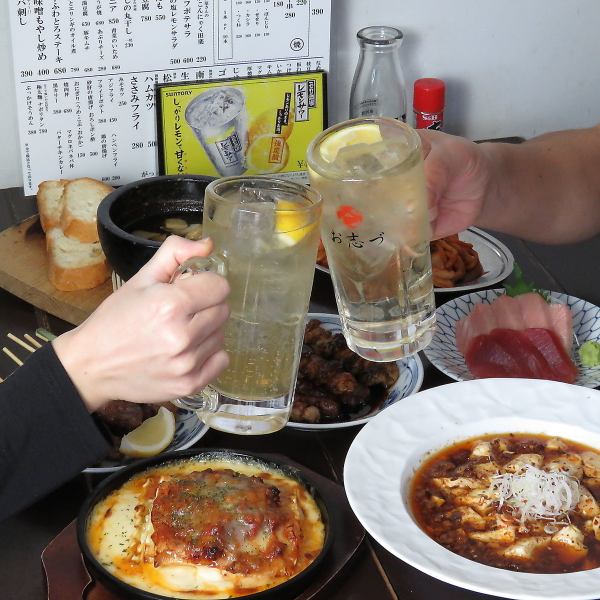 お得な飲み放題付きコースは1時間59分飲み放題