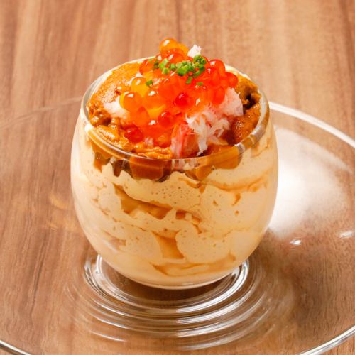 Sea urchin mousse with sea urchin, crab and salmon roe