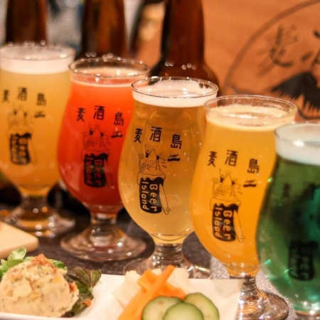 【麦酒島全盛り贅沢コース】12種の樽生クラフトビール含む60種類120分飲み放題+フード7品