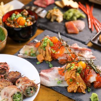 【3H飲み放題付】お刺身6種×串焼き3種×馬刺3点盛り×こぼれ寿司の大満足コース 全12品5,500円
