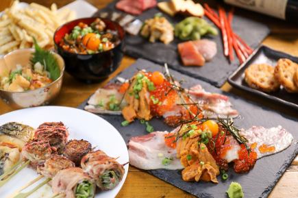 【3H飲み放題付】お刺身6種×串焼き3種×馬刺3点盛り×こぼれ寿司の大満足コース 全12品5,500円