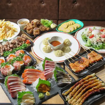 [Saurus Feast Course] 6 kinds of fresh sashimi delivered directly from the source, and exquisite fried chicken ◎ 3 hours all-you-can-drink / 9 dishes in total / 5,000 yen