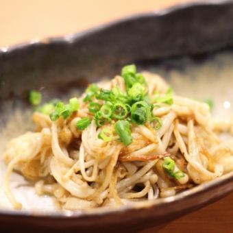 Enoki mushrooms with butter and Japanese pepper