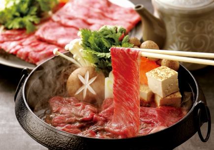 【飲み放題120分+入泉料金コミ】飛騨牛すき焼きコース(全5品)9,000円