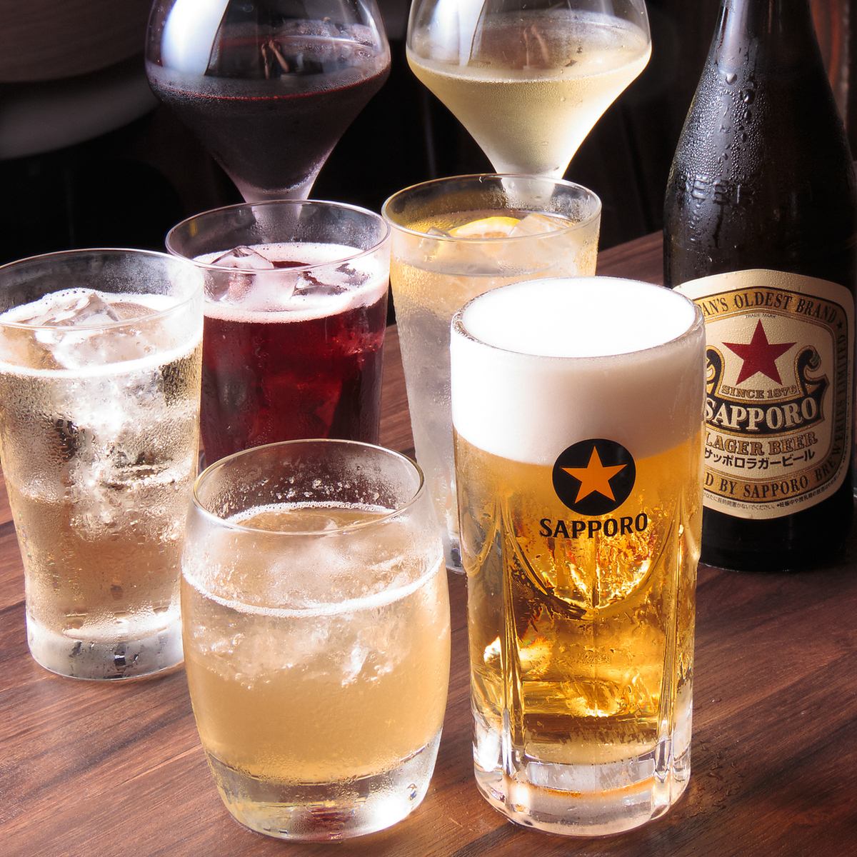 単品飲み放題やハッピーアワーを実施しております