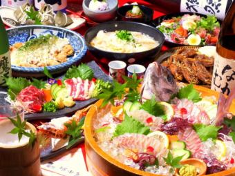 極品套餐（含無限暢飲）「鯛魚生魚片」及「刺身生魚片」（無限暢飲） 8 道菜 7,700 日圓 → 7,000 日圓（含稅）