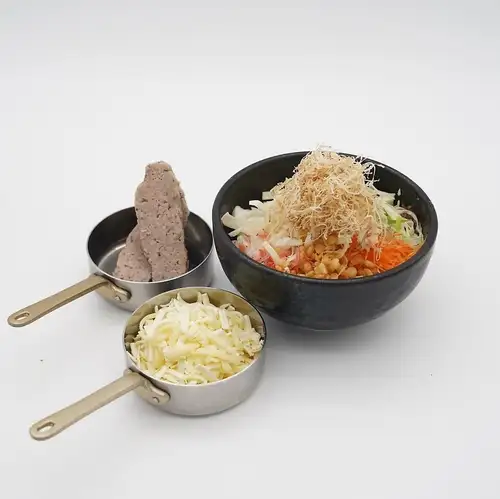 Homemade sausage (raw) cheese monjayaki