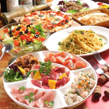 Most popular [All-you-can-drink Chianti plan] 4 appetizers, pizza, pasta, 7 meat items + all-you-can-drink for 2 hours 4,500 yen