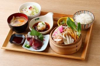 Makurazaki bonito and small steamed shabu-shabu set meal