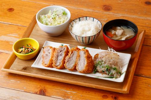 Fillet cutlet & salted kalbi set meal with green onions