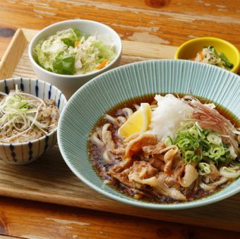 鬼おろし国産豚ぶっかけうどん または そば& 選べるミニ丼
