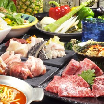 【金狮全套套餐】包括稀有部位和特选瘦肉在内的120分钟无限畅饮，共10种，4,500日元（含税）