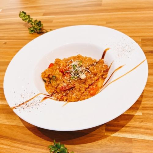 Roasted brown rice tomato risotto