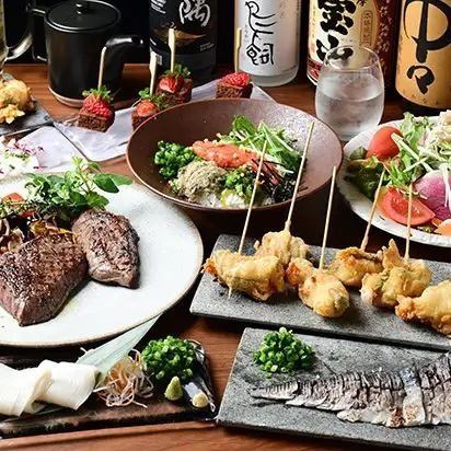 ◇120 minutes all-you-can-drink included◇Dandoyama Plateau beef and 3 kinds of original skewers, etc. [Rich course] 11 dishes in total