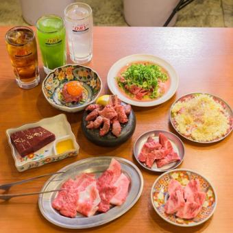 包含120分钟畅饮☆ 鲜嫩牛排、新鲜厚切肝 ◆ 豪华宴席套餐 ◆ 5,000日元（含税）