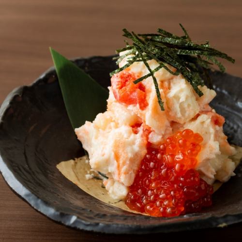 Potato salad with salmon roe and cod roe