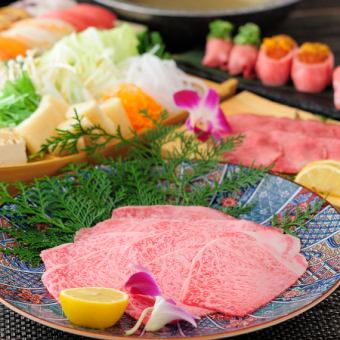 All-you-can-eat 129 dishes ◆ Extreme course ~ Sushi, meat sushi, beef tongue & A5 Japanese black beef shabu-shabu or sukiyaki ~ 6000 yen