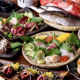 【２時間飲み放題付き】選べる会津馬刺しか朝どれ鮮魚の４０００円コース